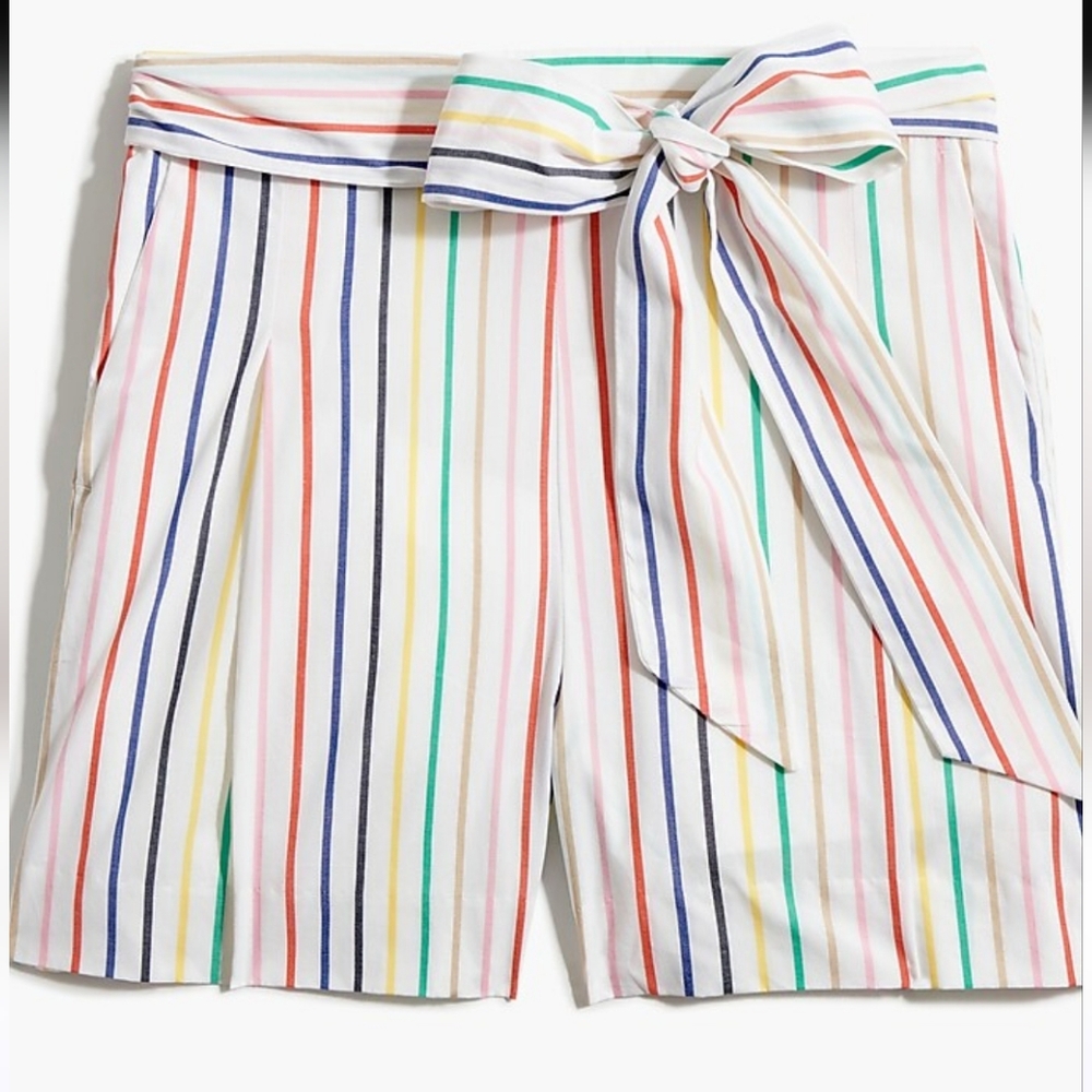 J. Crew Striped Tie Waist Shorts Multicolor Stripe Size-8